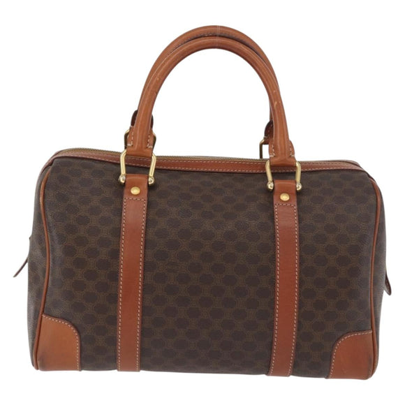 CELINE Macadam Canvas Boston Bag PVC Leder Braun Gold Auth BA13030