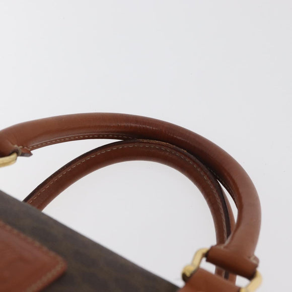CELINE Macadam Canvas Boston Bag PVC Leder Braun Gold Auth BA13030