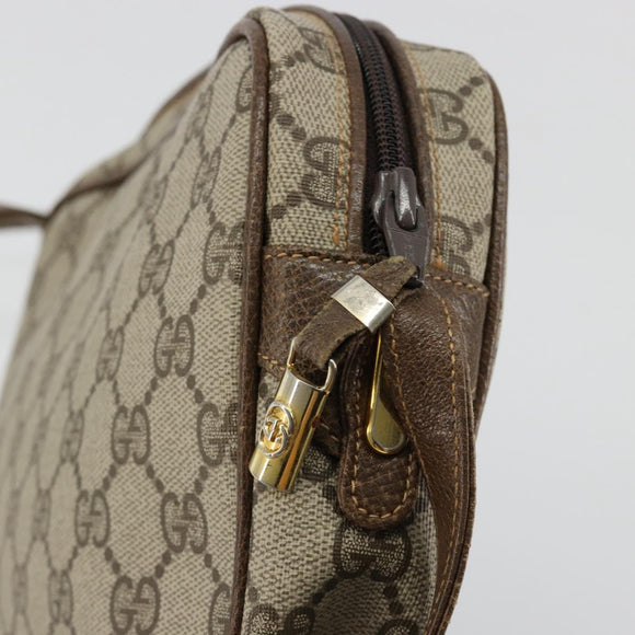 GUCCI GG Supreme Umhängetasche PVC Beige Gold Auth BA13033