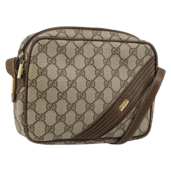 GUCCI GG Supreme Umhängetasche PVC Beige Gold Auth BA13033