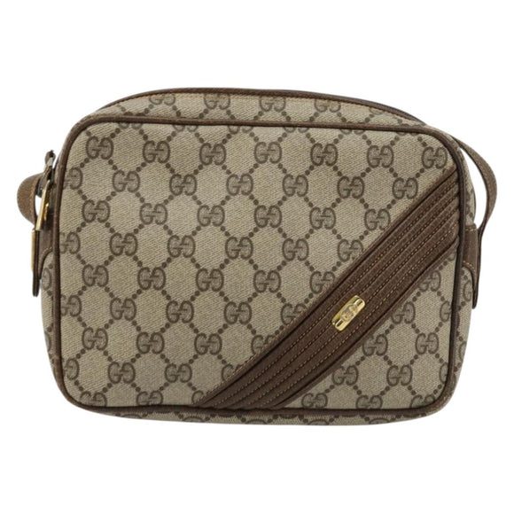 GUCCI GG Supreme Umhängetasche PVC Beige Gold Auth BA13033