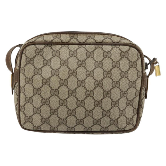 GUCCI GG Supreme Umhängetasche PVC Beige Gold Auth BA13033