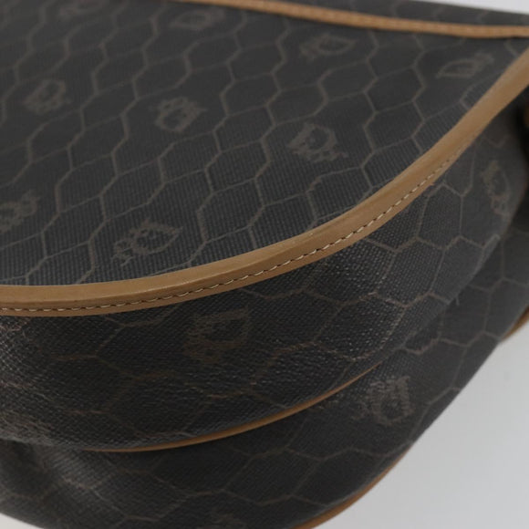 Christian Dior Honeycomb Canvas Umhängetasche PVC Schwarz Gold Auth BA13036