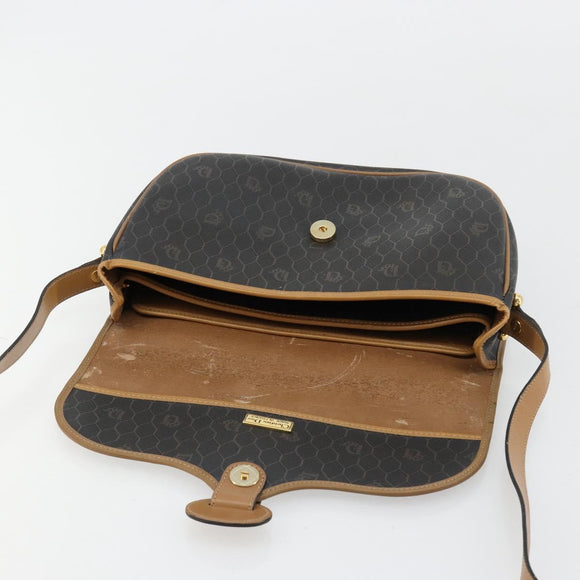 Christian Dior Honeycomb Canvas Umhängetasche PVC Schwarz Gold Auth BA13036