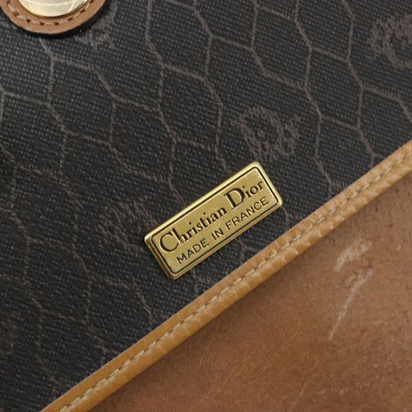 Christian Dior Honeycomb Canvas Umhängetasche PVC Schwarz Gold Auth BA13036