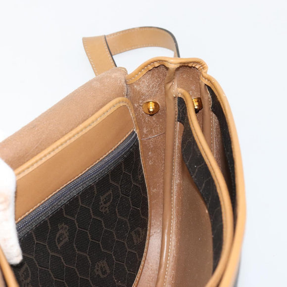 Christian Dior Honeycomb Canvas Umhängetasche PVC Schwarz Gold Auth BA13036
