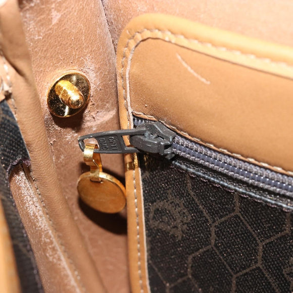 Christian Dior Honeycomb Canvas Umhängetasche PVC Schwarz Gold Auth BA13036