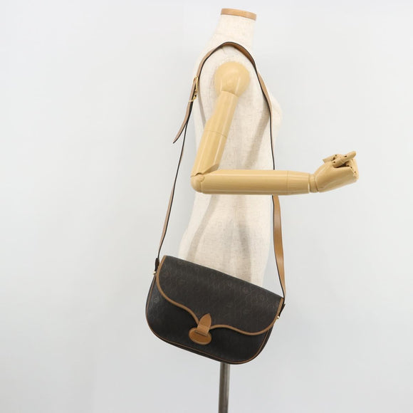 Christian Dior Honeycomb Canvas Umhängetasche PVC Schwarz Gold Auth BA13036