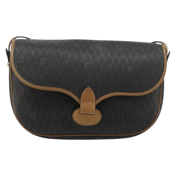 Christian Dior Honeycomb Canvas Umhängetasche PVC Schwarz Gold Auth BA13036