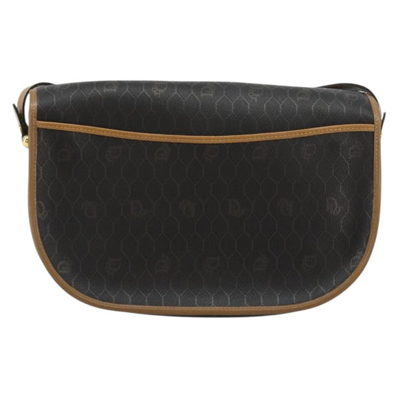 Christian Dior Honeycomb Canvas Umhängetasche PVC Schwarz Gold Auth BA13036