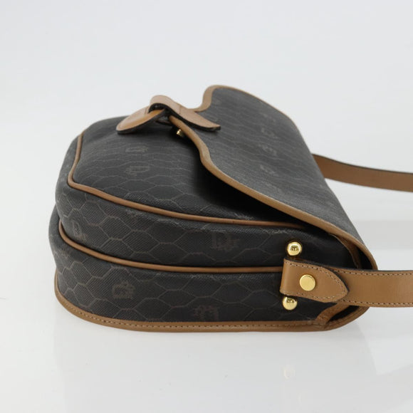 Christian Dior Honeycomb Canvas Umhängetasche PVC Schwarz Gold Auth BA13036