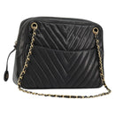 CHANEL V Stitch Chain Shoulder Bag Lamb Skin Black Gold CC Auth BA13037-1