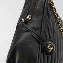 CHANEL V Stitch Chain Shoulder Bag Lamb Skin Black Gold CC Auth BA13037-14