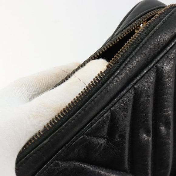 CHANEL V Stitch Chain Shoulder Bag Lamb Skin Black Gold CC Auth BA13037