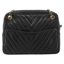 CHANEL V Stitch Chain Shoulder Bag Lamb Skin Black Gold CC Auth BA13037-3