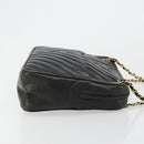 CHANEL V Stitch Chain Shoulder Bag Lamb Skin Black Gold CC Auth BA13037-4