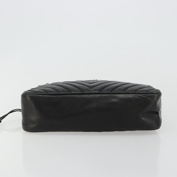 CHANEL V Stitch Chain Shoulder Bag Lamb Skin Black Gold CC Auth BA13037