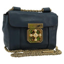 Chloe Chain Elsie Shoulder Bag Leather Navy Gold Auth BA13039A-1
