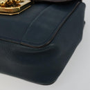 Chloe Chain Elsie Shoulder Bag Leather Navy Gold Auth BA13039A-9
