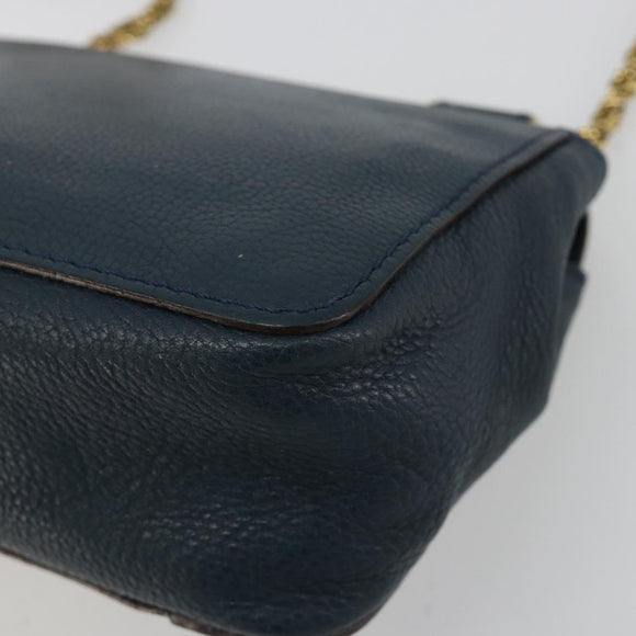Chloe Chain Elsie Shoulder Bag Leather Navy Gold Auth BA13039A