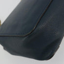 Chloe Chain Elsie Shoulder Bag Leather Navy Gold Auth BA13039A-16