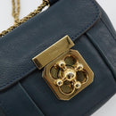 Chloe Chain Elsie Shoulder Bag Leather Navy Gold Auth BA13039A-17