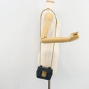 Chloe Chain Elsie Shoulder Bag Leather Navy Gold Auth BA13039A-22