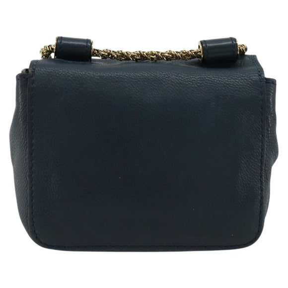 Chloe Chain Elsie Shoulder Bag Leather Navy Gold Auth BA13039A