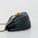 Chloe Chain Elsie Shoulder Bag Leather Navy Gold Auth BA13039A-4