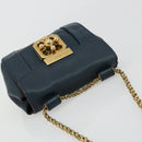Chloe Chain Elsie Shoulder Bag Leather Navy Gold Auth BA13039A-6
