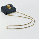 Chloe Chain Elsie Shoulder Bag Leather Navy Gold Auth BA13039A-7
