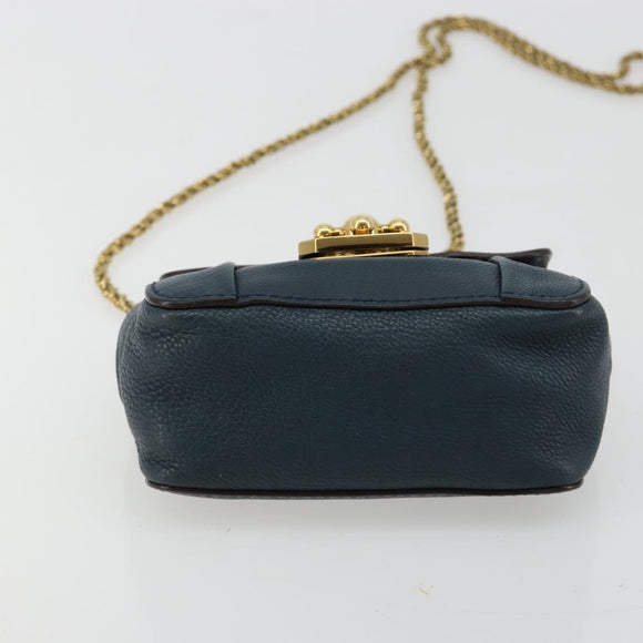 Chloe Chain Elsie Shoulder Bag Leather Navy Gold Auth BA13039A