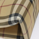 BURBERRY Nova Check Hand Bag PVC Leather Beige Silver Auth BA1304-16