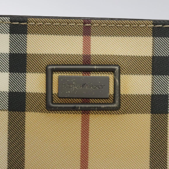 BURBERRY Nova Check Hand Bag PVC Leather Beige Silver Auth BA1304