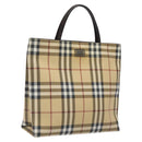 BURBERRY Nova Check Hand Bag PVC Leather Beige Silver Auth BA1304-1