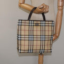 BURBERRY Nova Check Hand Bag PVC Leather Beige Silver Auth BA1304-20