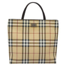 BURBERRY Nova Check Hand Bag PVC Leather Beige Silver Auth BA1304-13