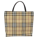 BURBERRY Nova Check Hand Bag PVC Leather Beige Silver Auth BA1304-2