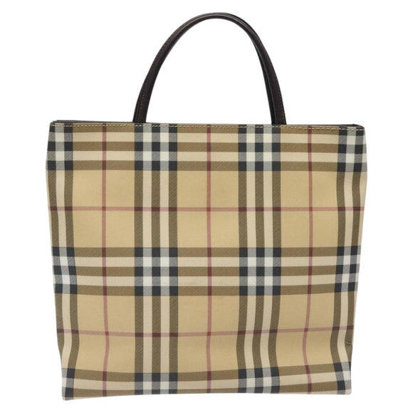 BURBERRY Nova Check Hand Bag PVC Leather Beige Silver Auth BA1304