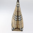 BURBERRY Nova Check Hand Bag PVC Leather Beige Silver Auth BA1304-4