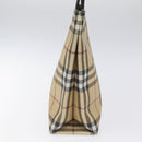 BURBERRY Nova Check Hand Bag PVC Leather Beige Silver Auth BA1304-4