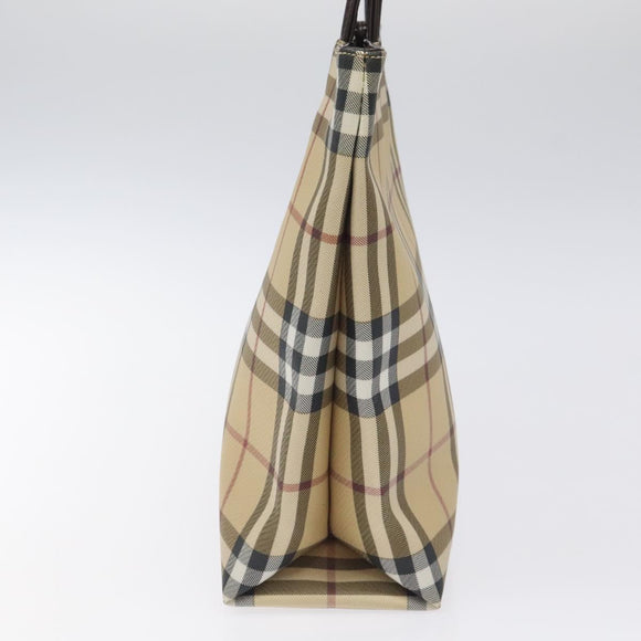 BURBERRY Nova Check Hand Bag PVC Leather Beige Silver Auth BA1304