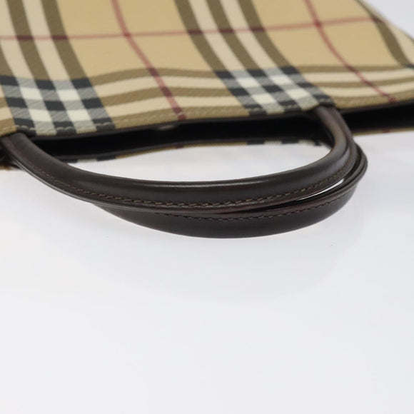 BURBERRY Nova Check Hand Bag PVC Leather Beige Silver Auth BA1304
