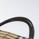 BURBERRY Nova Check Hand Bag PVC Leather Beige Silver Auth BA1304-8