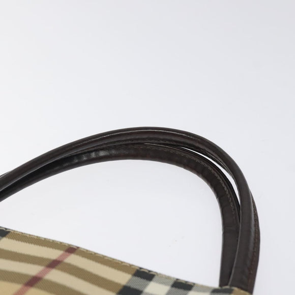 BURBERRY Nova Check Hand Bag PVC Leather Beige Silver Auth BA1304