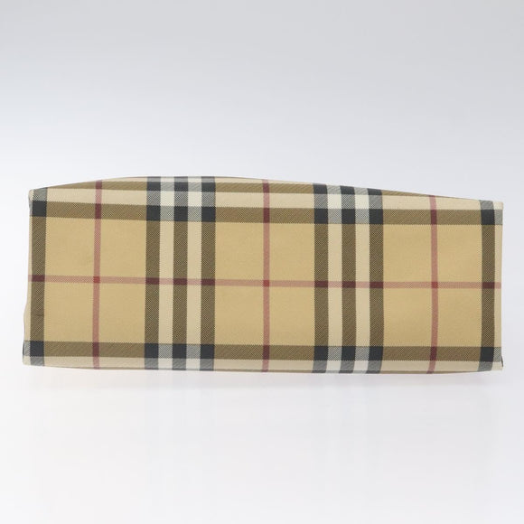 BURBERRY Nova Check Hand Bag PVC Leather Beige Silver Auth BA1304