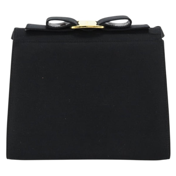 Salvatore Ferragamo Vala Schoudertas Satijn Zwart Goud Auth BA13042A