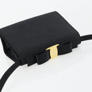 Salvatore Ferragamo Vala Schoudertas Satijn Zwart Goud Auth BA13042A-6
