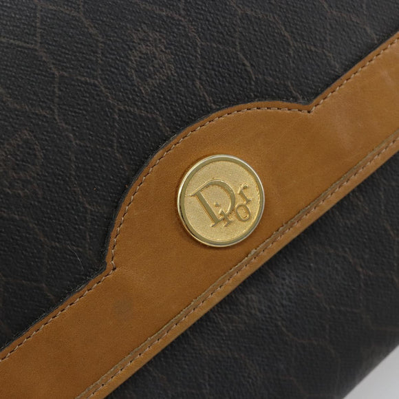 Christian Dior Honeycomb Canvas Chain Shoulder Bag PVC Black Gold Auth BA13044
