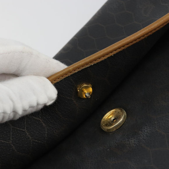 Christian Dior Honeycomb Canvas Chain Shoulder Bag PVC Black Gold Auth BA13044